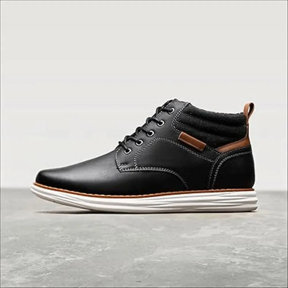 New Bruno Marc Mens 9 Black Faux Leather Mid Top Chukka Sneaker Lace Up Shoes